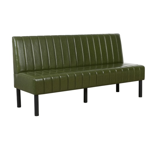 72"L x 36"H Green Single Booth with Upholstered Seat and Back, Channeled Backrest