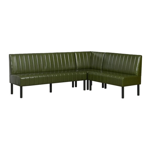 Green L-Shaped Booth with Upholstered Vertical Channel Backrest Corner Configuration  60" 48" 24"