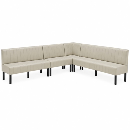 Cream L-Shaped Booth with Upholstered Vertical Channel Backrest Corner Configuration 72"L 60"L 48"L 24"L