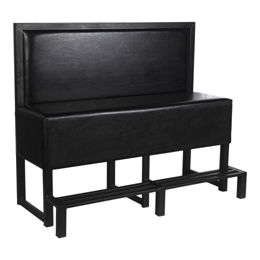 60"L x 52"H, Black Upholstered Metal Bar- Height Single Booth with Black Metal Footrest