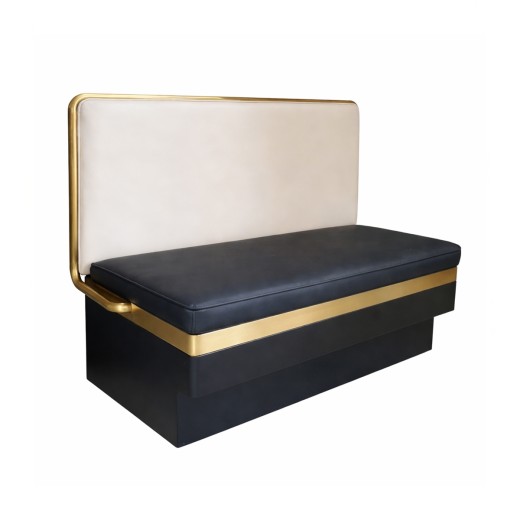 48"L x 36"H Contemporary Single Booth with Black Vinyl Seating, Cream Back Panel, and Gold-Trimmed Metal Frame 