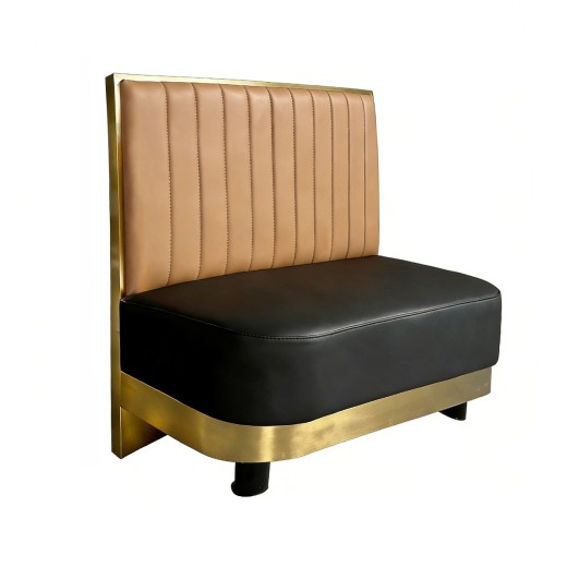 48"L x 42"H Luxury Metal Single Booth with  Vertical Channel Backrest and Gold-Accented Frame