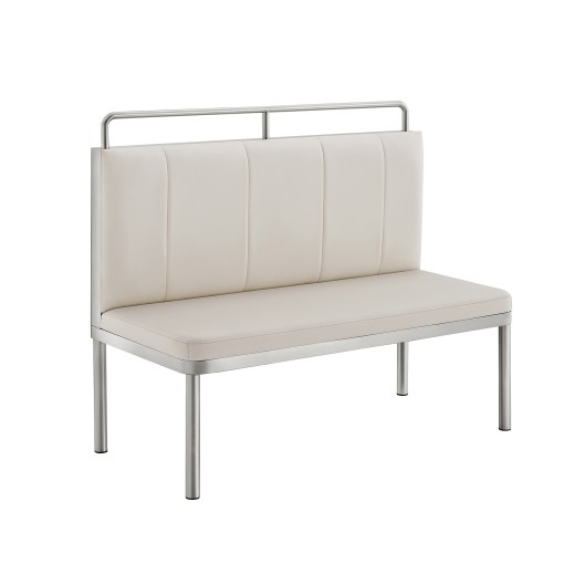 47"L x 42"H Modern Single Stainless Steel Booth with Cream Channel Vinyl Seat and Sleek Metal Frame 