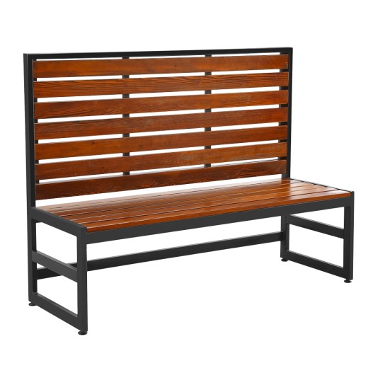 46"H x 60"L Single  Booth with Mahogany-Toned Pine Wood for Seat & Backrest, Framed in Sleek Black Metal