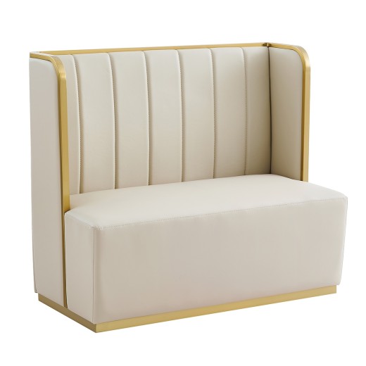 47"L x 46"H Contemporary Cream Vinyl Diner Single Booth with Brushed Gold Frame Accent