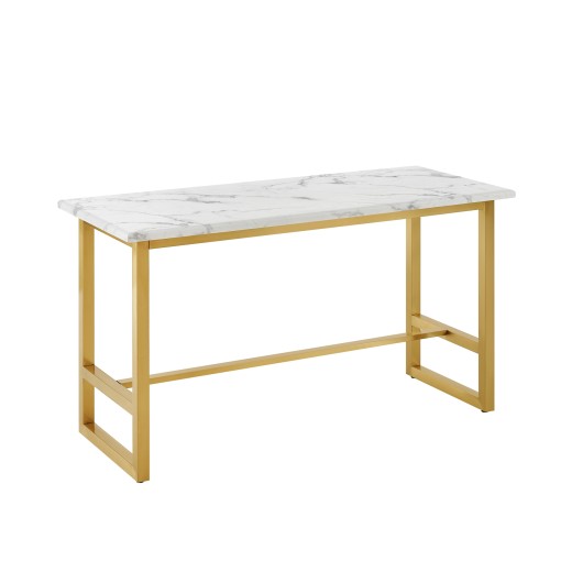 30"W × 72"L Luxury Carrara-Inspired Marble Dining Table with Gold Stainless Steel Base for Indoor