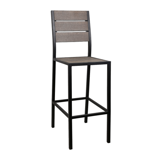 Black Steel Barstool with Imitation Teak Horizontal Slat Back & Seat