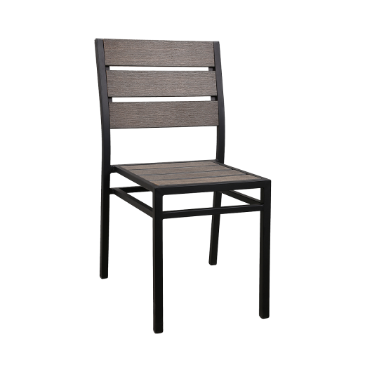 Black Steel Side Chair with Imitation Teak Slat Back & Seat