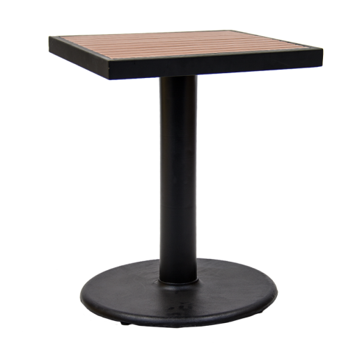 24"X24" Steel Table in Black with Imitation Teak Slat Top