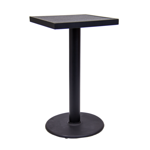 24"X24" Bar Height Black Steel Table w/ Black Imitation Teak Slat