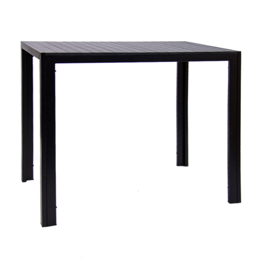 30" x 48" Bar Height  Steel Table with Imitation Teak Slat Top in Black