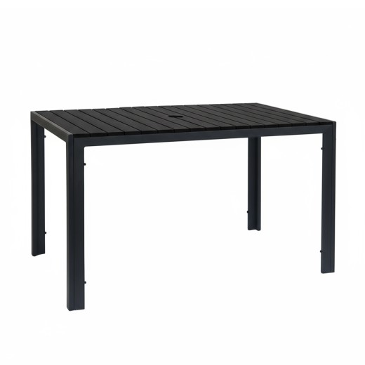 30" X 48" Metal Patio Table with Imitation Teak Slats in Black