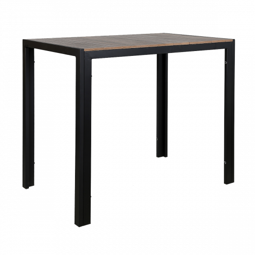 30" x 48" Black Steel Bar-Height Table with Dark Brown Imitation Teak Slat 