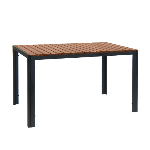 Metal Patio Table with Natural Imitation Teak Slats in Black