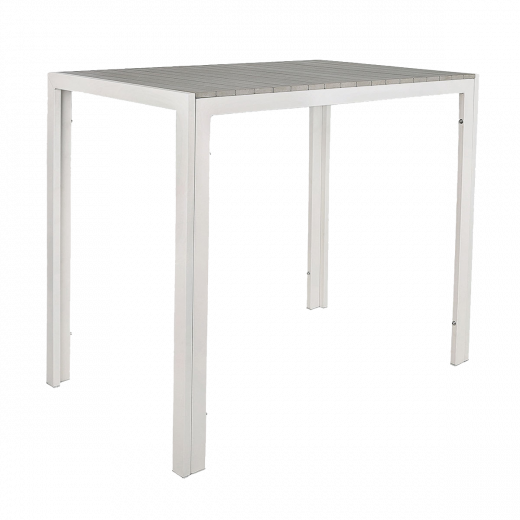 30" x 48" White Framed Bar Height Table with Light Grey Imitation Teak Slat