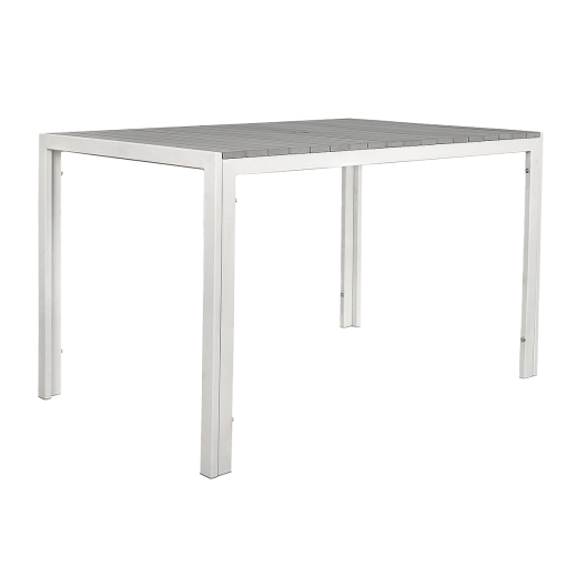 30" x 48" White Framed Metal Table With Imitation Teak Slat 