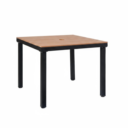 36" X 36" Metal Patio Table with Coral Imitation Teak Slats in Black