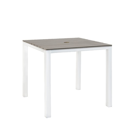 36" X 36" White Framed Patio Table with Imitation Teak Slats 
