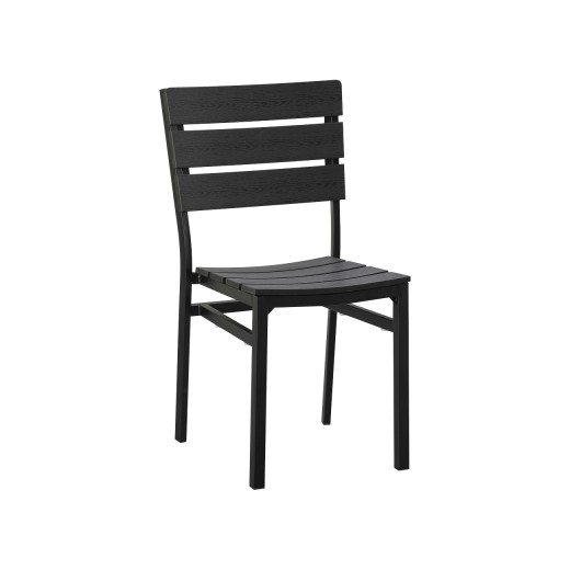 Metal Outdoor Chair w/Black Imitation Teak Slat Back & Seat