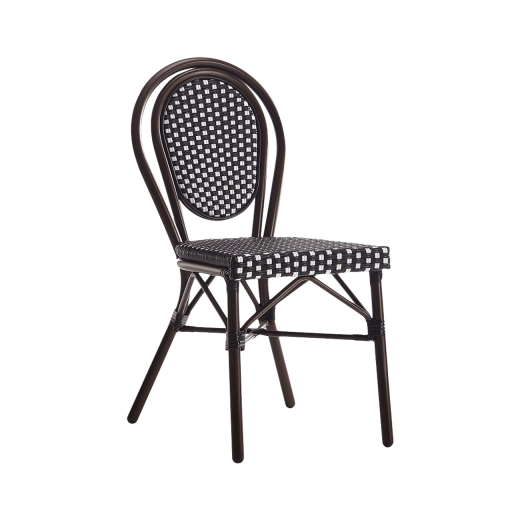 Brown Frame Metal Chair with Black & White Poly Woven Back & Seat