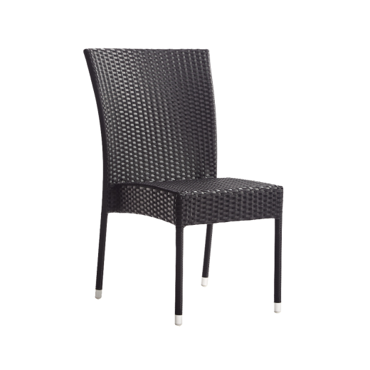 Black Metal Chair with Wicker Back and Seat Outdoor Restaurant Chairs