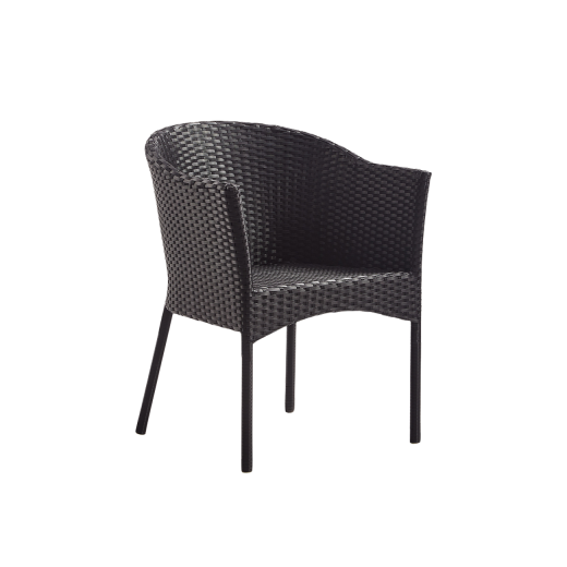 Outdoor Black Metal Armchair with Wicker Back and Seat