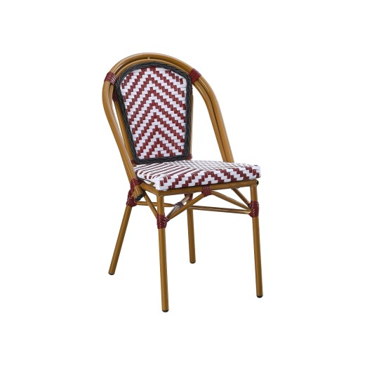 Outdoor  Metal Chair with Burgundy  Chevron  Poly Woven Seat & Back