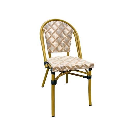  Armless Bamboo-Style Aluminum Chair with Striped Woven Seat & Back, Outdoor Use