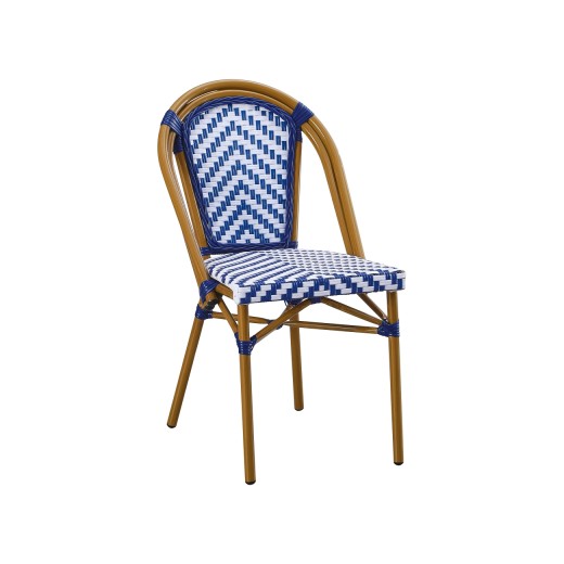 Outdoor  Metal Chair with Cobalt Blue  Chevron  Poly Woven Seat & Back