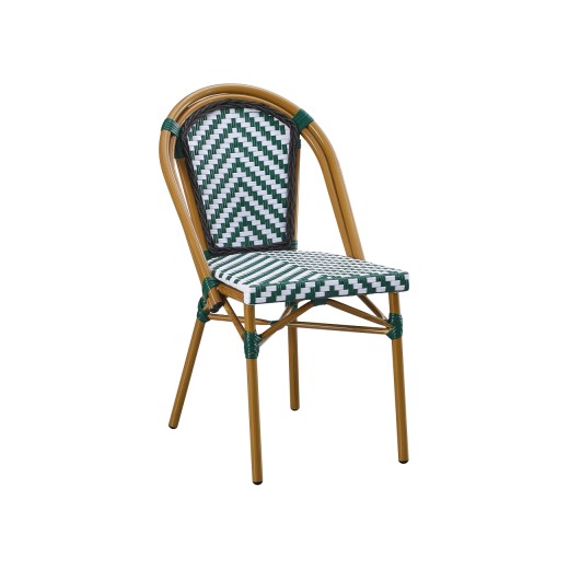 Outdoor  Metal Chair with Emerald  Chevron  Poly Woven Seat & Back