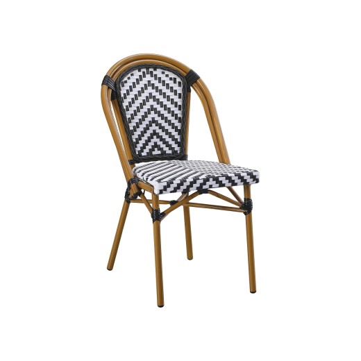 Outdoor  Metal Chair with Black & White  Chevron  Poly Woven Seat & Back