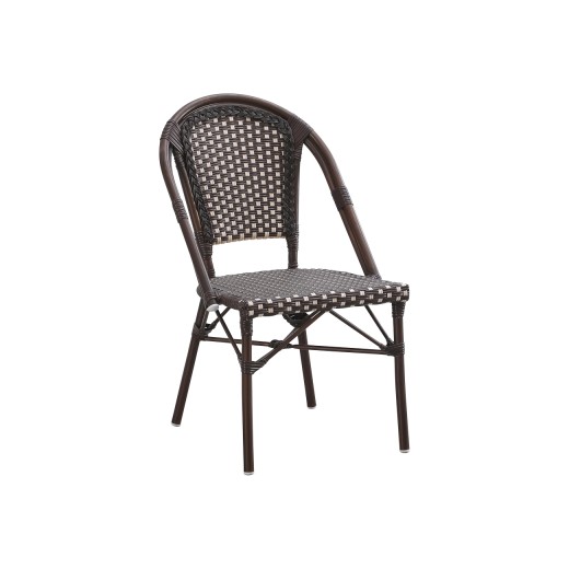 Outdoor Robust Dark Espresso Metal Chair with Luxurious Poly Woven Seat & Back