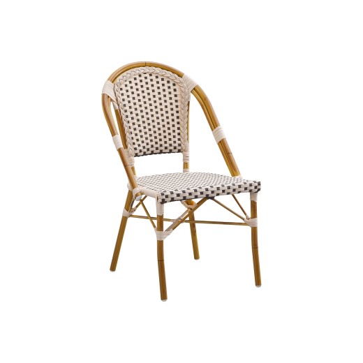 Outdoor Classic Golden Bamboo-Style Metal Chair with Neutral Poly Woven Seat & Back