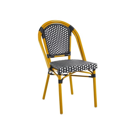 Outdoor Vibrant Yellow Metal Frame Chair with Black and White Checkered Poly Woven Seat & Back
