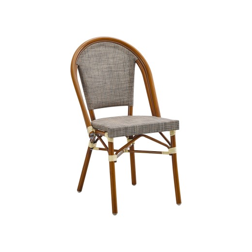 Outdoor Warm Caramel Metal Chair with Earth-Tone Poly Woven Seat & Back 