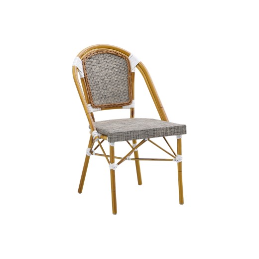 Bamboo Style Metal Barstool with Neutral-Toned Poly Woven Seat & Back 