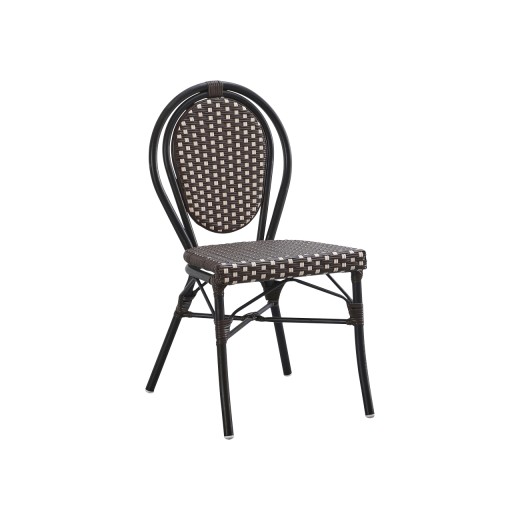 Outdoor Curvaceous Two-Tone Black and Tan Metal Chair with Poly Woven Seat & Back