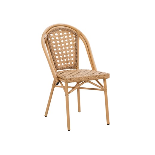 Outdoor Aluminum Dining Chair with Light Poly Woven Seat and Back, Natural Finish