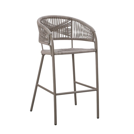 Indoor/Outdoor Taupe Metal Armed Barstool with  Terylene Fabric Seat and Wrapped Backrest