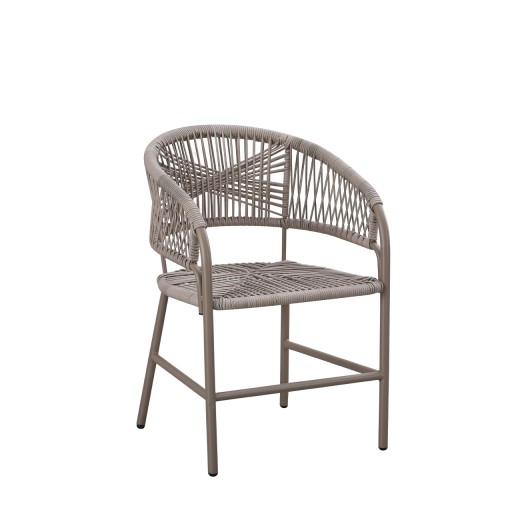 Indoor/Outdoor Taupe Metal Armchair with  Terylene Fabric Seat and Wrapped Backrest