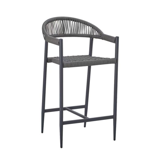 Indoor/Outdoor Metal Patio Armed Barstool in Dark Gray with Terylene Seat & Back