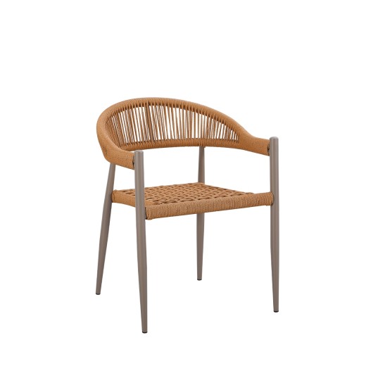Brown Metal Indoor/Outdoor Armchair with Natural Tan Terylene Fabric Seat and Back