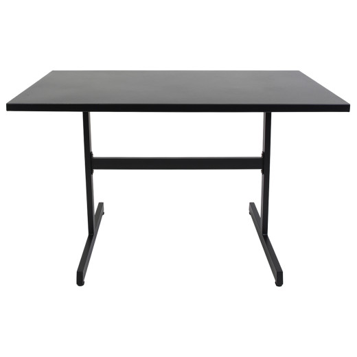 30" x 48" Outdoor Black Metal Dining Table with Rectangular Top and T Shaped Base