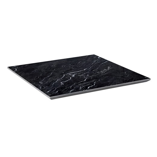 Indoor/Outdoor Black Sintered Stone Table Top with Smooth White Veining