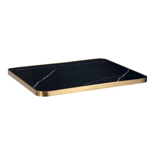 Indoor/Outdoor Marble Black Sintered Stone Table Top with Gold Stainless Steel Edge