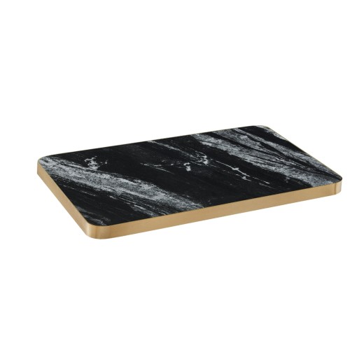 White Veining Black Sintered Stone Table Top with Gold Aluminum Edge, Indoor/Outdoor Use