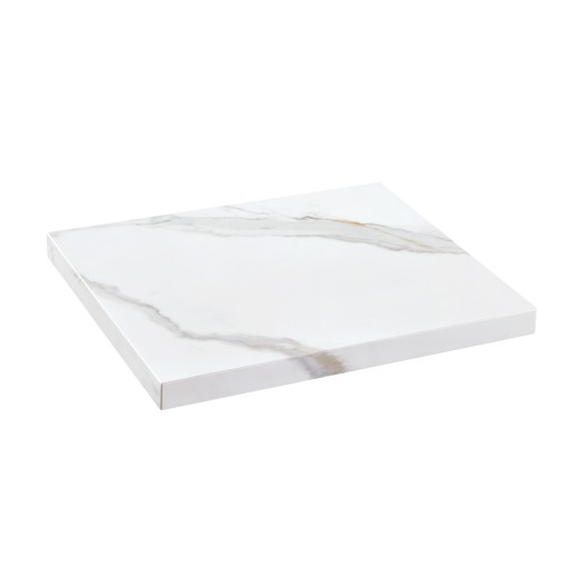 Indoor/Outdoor White Marble-Look Sintered Stone Table Top with Light Natural Veining and Smooth Edge