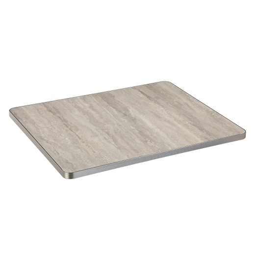 Indoor/Outdoor Vein-Cut Gray-Beige Sintered Stone  Table Top,  Aluminum Alloy Edge