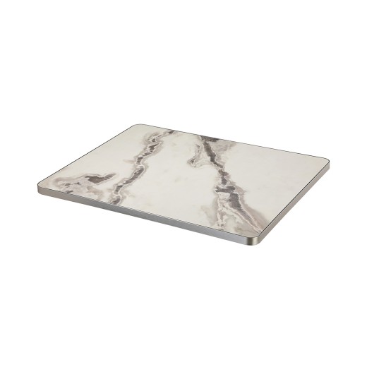 Indoor/Outdoor Bold Veined White Breccia Sintered Stone Table Top, Protective Aluminum Edge
