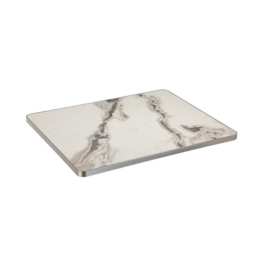 Indoor/Outdoor Bold Veined White Breccia Sintered Stone Table Top, Protective Aluminum Edge